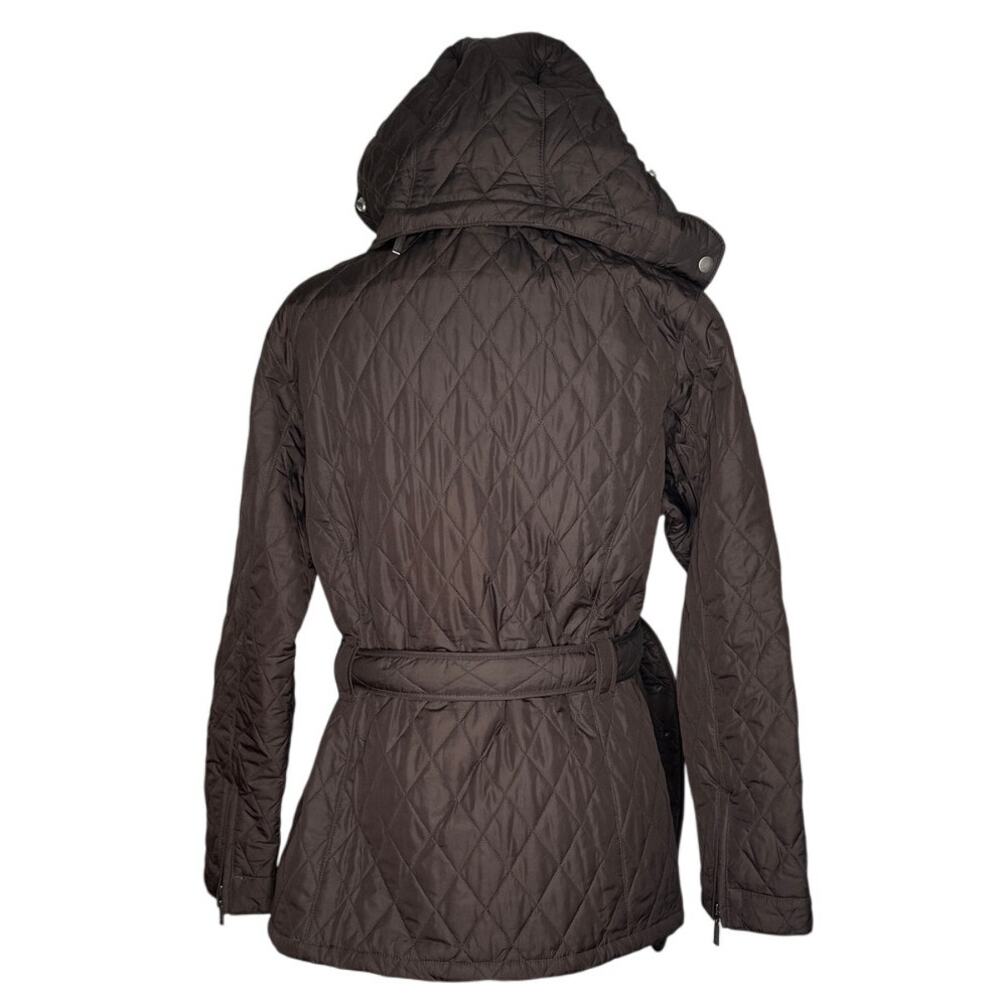 Barbour Winter Tartan Mocha Brown Quilted Zip Up Coat Belted Removable Hood - Picture 2 of 12